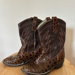 Brown and Black Cowboy Boots with Red Stitching